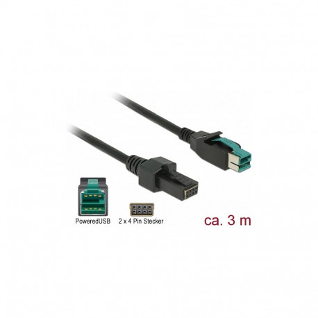 "Delock PoweredUSB Kabel Stecker 12 V > 2 x 4 Pin Stecker 3 m für POS Drucker und Terminals"