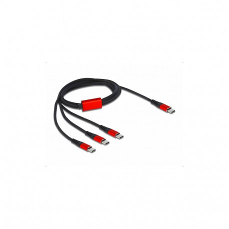 Delock 3-ühes USB-laadimiskaabel USB Type-C™ - 3 x USB Type-C™ 1 m must / punane