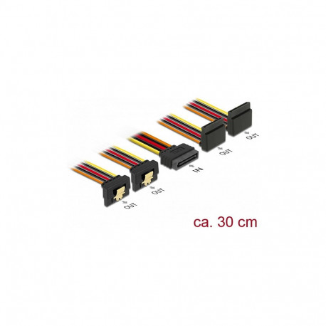 Delock SATA 15 Pin toitekaabel lukustusfunktsiooniga pistik > SATA 15 Pin pesa 2 x alla / 2 x üles 3