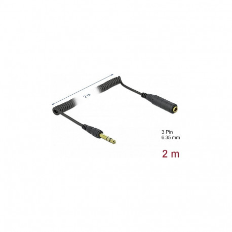 Delock 6,35 mm 3 pin spiraalne pikendusjuhe 2 m must