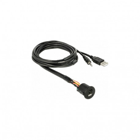 "Kabel USB Typ-A Stecker + 3,5 mm 4 Pin Klinkenstecker > Einbaubuchse USB Typ-A Buchse + 3,5 mm 4 Pi