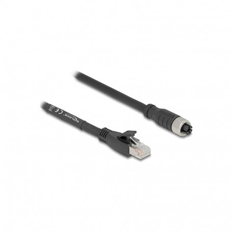 "Delock M12 Kabel X-kodiert 8 Pin Buchse zu RJ45 Stecker Cat.5e S/FTP flexibel 5 m schwarz"
