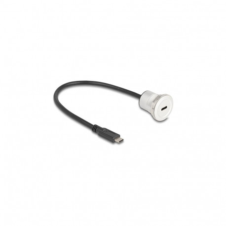 "USB 10 Gbps Type-C™ Einbaubuchse mit Kabelpeitsche Stecker 30 cm Aluminium"