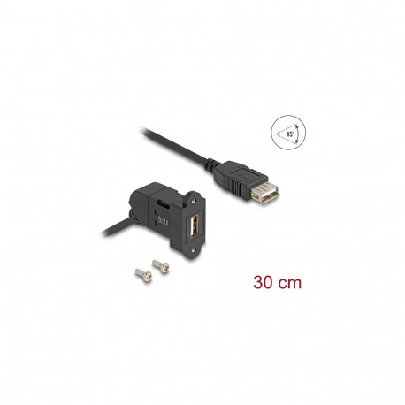 "Delock Keystone Modul USB 2.0 Typ-A Einbaubuchse 45° gewinkelt zu Typ-A Buchse mit 30 cm Kabel schw