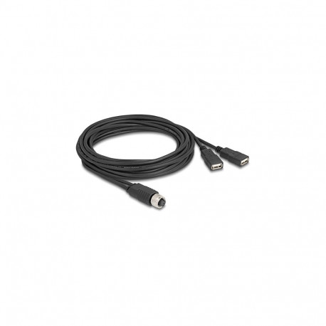 "Delock M12 Kabel A-kodiert 8 Pin Buchse zu 2 x USB 2.0 Typ-A Buchse 3 m schwarz"