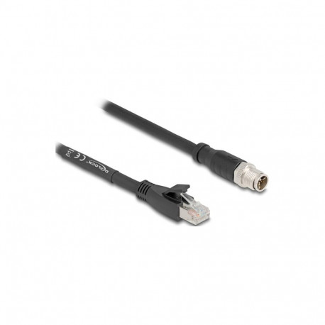"Delock M12 Kabel X-kodiert 8 Pin Stecker zu RJ45 Stecker Cat.5e S/FTP flexibel 1 m schwarz"