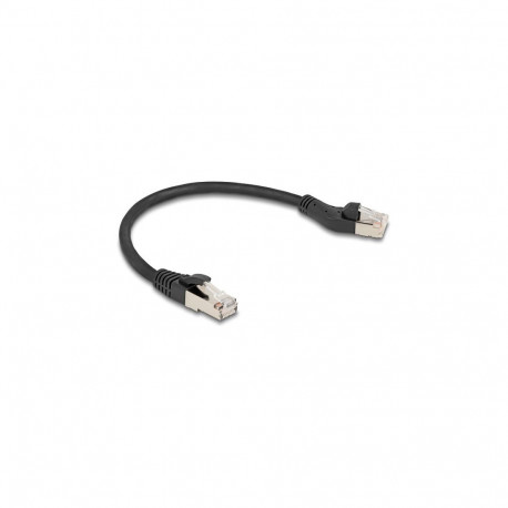Delock RJ45 võrgukaabel Cat.8.1 S/FTP 45° vasakule nurgaga sirge pistikuni kuni 40 Gbps 0,25 m must