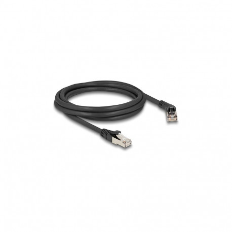 "Delock RJ45 Netzwerkkabel Cat.6A S/FTP Stecker 45° nach rechts gewinkelt zu Stecker gerade 2 m schw