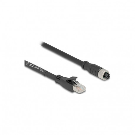 "Delock M12 Kabel X-kodiert 8 Pin Buchse zu RJ45 Stecker Cat.5e S/FTP flexibel 3 m schwarz"