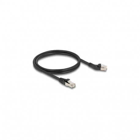 Delock RJ45 võrgukaabel Cat.6A S/FTP 45° vasakule painutatud ja sirge pistikuga 1 m must