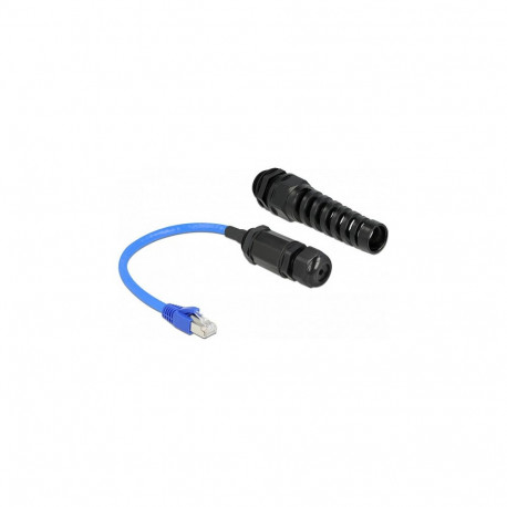"Delock Kabel RJ45 Stecker zu RJ45 Buchse Cat.6 wasserdicht mit Kabelverschraubung und Knickschutztü