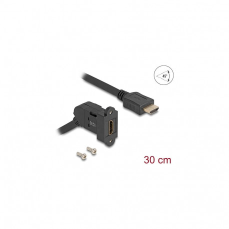 "Delock Keystone Modul HDMI Einbaubuchse 45° gewinkelt zu HDMI Stecker mit 30 cm Kabel 8K 60 Hz schw