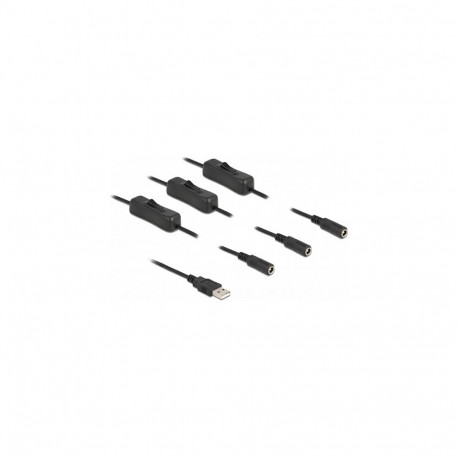 "Kabel USB Typ-A Stecker zu 3 x DC 5,5 x 2,1 mm Buchse mit Schalter 1 m"