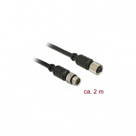 Delock M8 anduri- ja täituri pikenduskaabel, M8 6-pin pistik ja M8 6-pin pesa, veekindel, 2 m