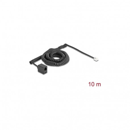 "Delock Telefonkabel / Spiralkabel RJ11 Stecker zu RJ11 Buchse schwarz 10 m"