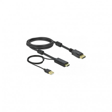 Delock HDMI M DisplayPort M 4K kaabel 2m USB A M toitega must