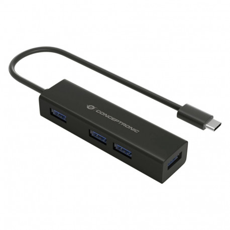 Conceptronic 4-pordiline jaotur USB-C3.2Gen1->4xA3.0 ilma toiteplokita, must