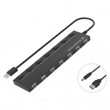 Conceptronic 7 pordiga jaotur USB-A2.0->7xA2.0/DC must, ilma toiteadapterita