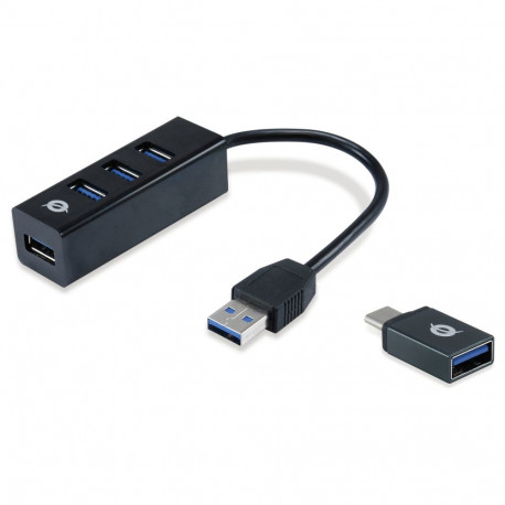 "CONCEPTRONIC 4-Port Hub USB-A3.0/-C Adap.->4xA3.0 o.Netz. sw"