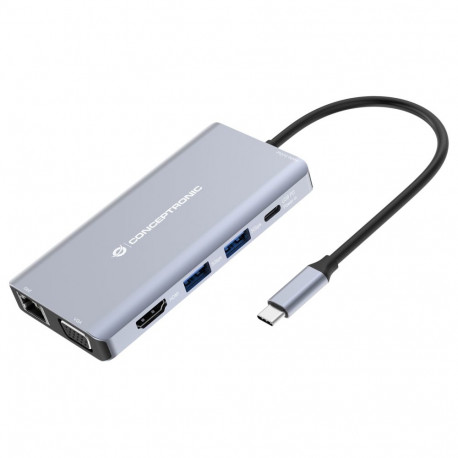 "CONCEPTRONIC 10-1 Dock USB-C->HDMI/USB-A/VGA/AUX/+ 25cm gr"