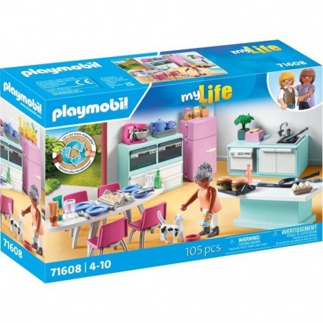 PLAYMOBIL 71608 My Life Kitchen with Dining Area, Construction Toy
