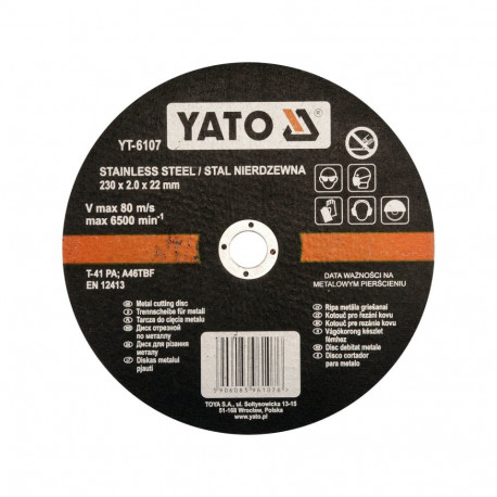 Yato Metalli Lõikeketas YT-6107, 230mm, 6500min⁻¹, 22mm, 2mm, roostevaba teras, lõikamine