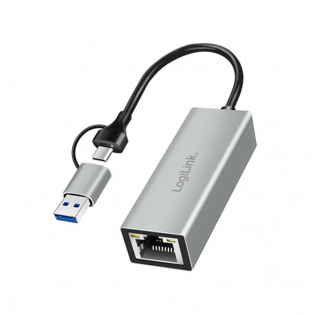 USB-C gigabit etherneti adapter 2-ühes USB-ga