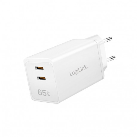 Kahe pesaga USB-adapter 65W, 2xUSB-C, valge