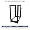 "25U Adjustable Depth Open Frame 4 Post Server Rack w/ Casters Levelers and Cable Management Hooks"