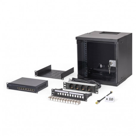 DIGITUS 10" võrgukomplekt, 6HE seinakapp ja tarvikud, must