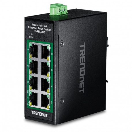 "TRENDnet TI-PELC80 8-Port Ethernet PoE+ Industrial DIN-Rail Mini Switch"