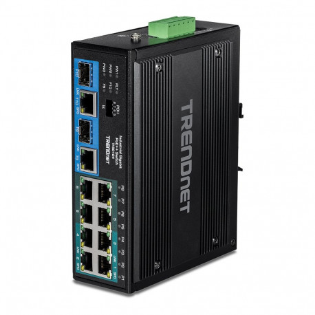"TRENDnet TI-BG104 10 Port Rail Switch, Industrial Gigabit PoE++ DIN-Rail"