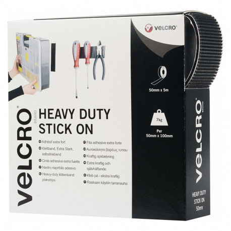 "VELCRO Klettband Extra Stark Selbstklebend, Haken & Flausch 50mm x 5m Schwarz"