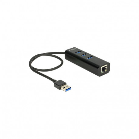DeLock USB 3.0 jaotur 3 porti + 1 Gigabit LAN port 10/100/1000 Mb/s
