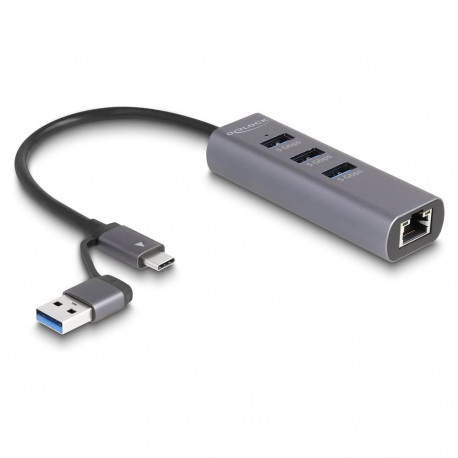 "3 Port USB 5 Gbps Hub + Gigabit LAN mit USB Type-C™ oder USB Typ-A Anschluss im Metallgehäuse"