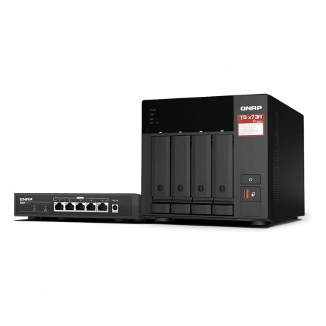 QNAP komplekt NAS TS-473A 4 sahtliga AMD Ryzen Embedded V1500B 2.5G + kommutaator QSW-1105-ST 5 port