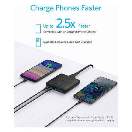 "Anker 543 PowerPort Atom III Charger 65W Slim 4-Port GaN 1 x USB-C 45W 1 x USB-C 20W 2 x USB-A"