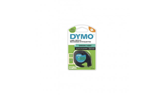 DYMO Branded LetraTag Plastic Labels | 12 mm x 4 m Roll | Black Print on Green Labels | Multipurpose