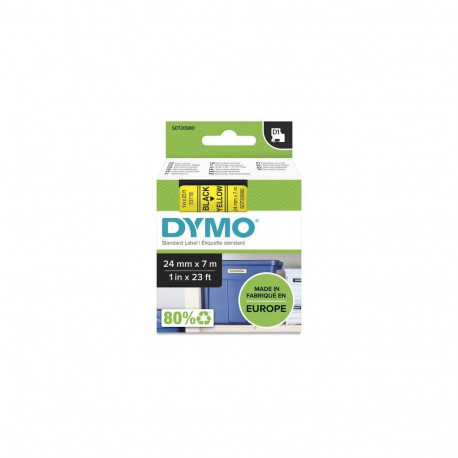 DYMO Authentic D1 Labels | 24mm x 7m Roll | Black Print on Yellow | Self-Adhesive Labels for LabelMa