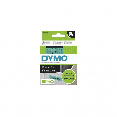DYMO Authentic D1 Labels | Black Print on Green Tape | 12 mm x 7 m | Self-Adhesive Labels for LabelM
