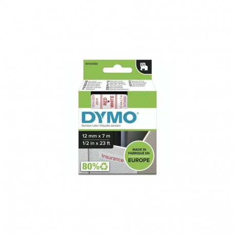 DYMO Authentic D1 Labels | Red Print on White Tape | 12 mm x 7 m | Self-Adhesive Labels for LabelMan