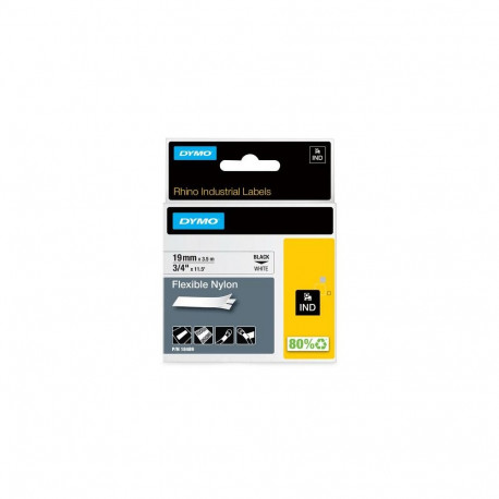 DYMO Rhino Industrial Flexible Nylon Labels | 19 mm x 3.5 m | Black Print on White | Self-Adhesive |