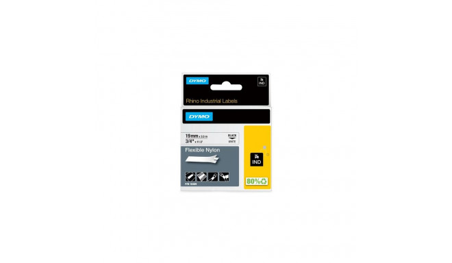 DYMO Rhino Industrial Flexible Nylon Labels | 19 mm x 3.5 m | Black Print on White | Self-Adhesive |