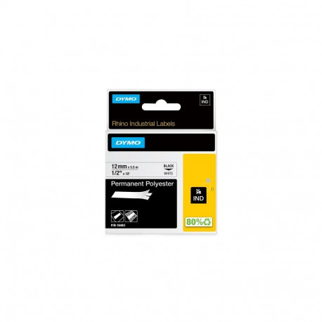 DYMO Rhino Industrial Permanent Polyester Labels | 12 mm x 5.5 m | Black Print on White | Self-Adhes