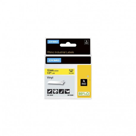 DYMO Rhino Industrial Vinyl Labels | 12 mm x 5.5 m | Black Print on Yellow | Self-Adhesive | for Rhi