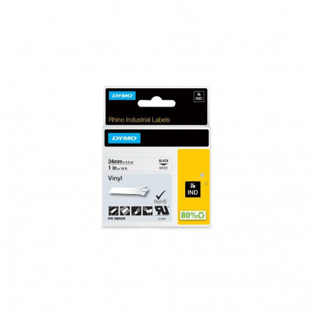 DYMO Rhino Industrial Vinyl Labels | 24 mm x 5.5m | Black Print on White | Self-Adhesive | for Label