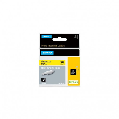 DYMO Rhino Industrial Heat-Shrink Cable Label Tubes | 12 mm x 1.5 m | Black Print on Yellow | for Rh