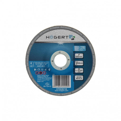 Hogert HT6D616 lõikeketas, 125mm, 0.8mm, korund, 80m/s, 12250rpm, 22.2mm