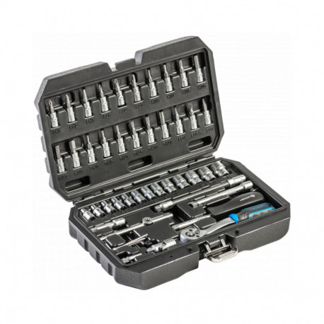 Hogert HT1R216 tool set 46 pcs, CrV steel, 1/4" drive, 72-tooth ratchet handle, SL/PH/PZ/T/H bits, s