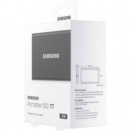 Väline SSD Samsung 2TB T7 USB3.2, hall